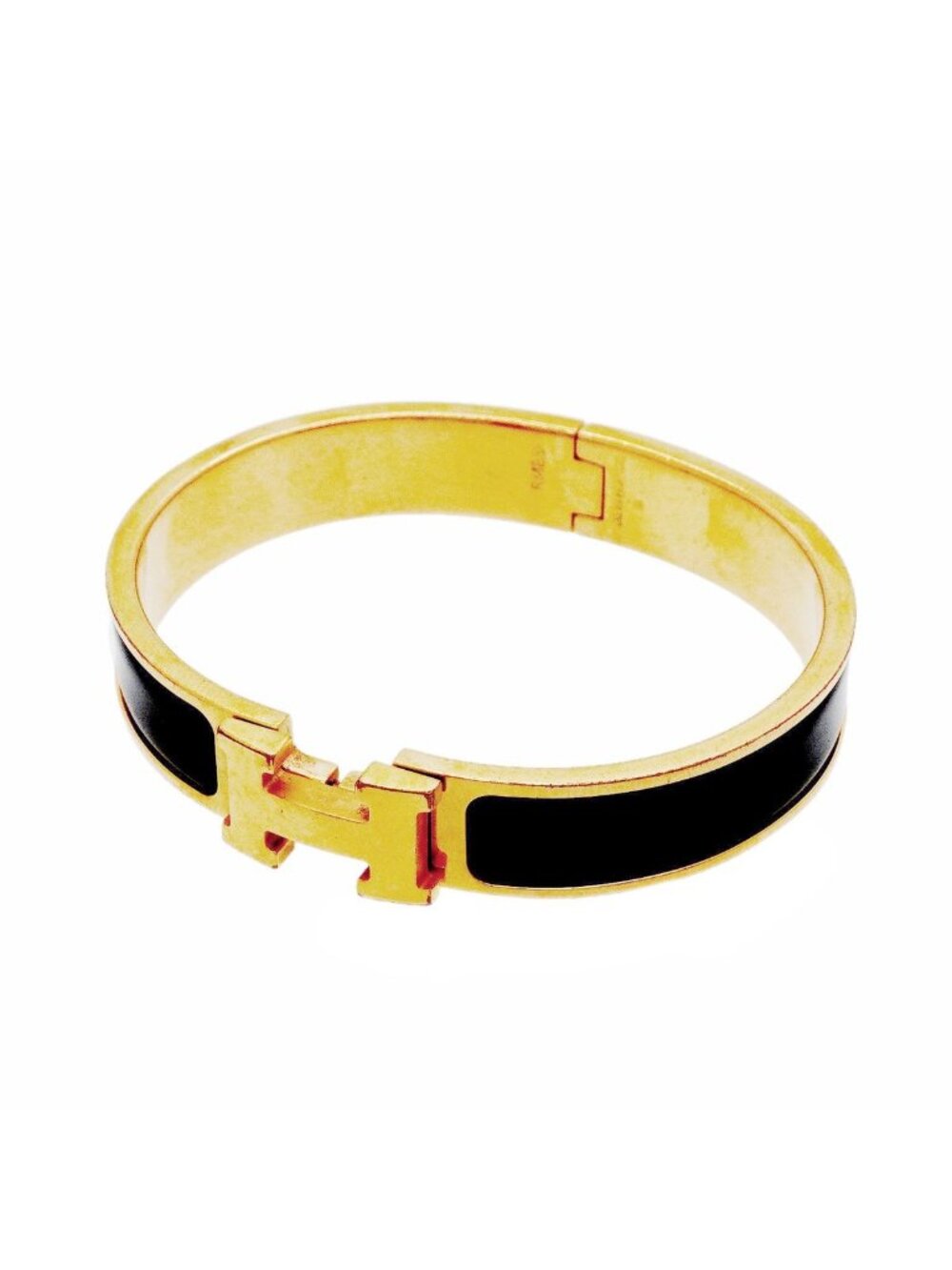 Hermes Bangle Clic Clac PM Gold Plated Black Bracelet